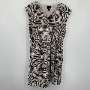 Greylin sleeveless silk shift dress black white tribal graphic mini tie Medium M
